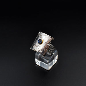 Handcrafted Sapphire Ring - Distinctive Etched Texture.