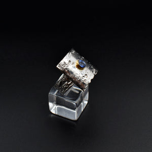 Handcrafted Sapphire Ring - Distinctive Etched Texture.