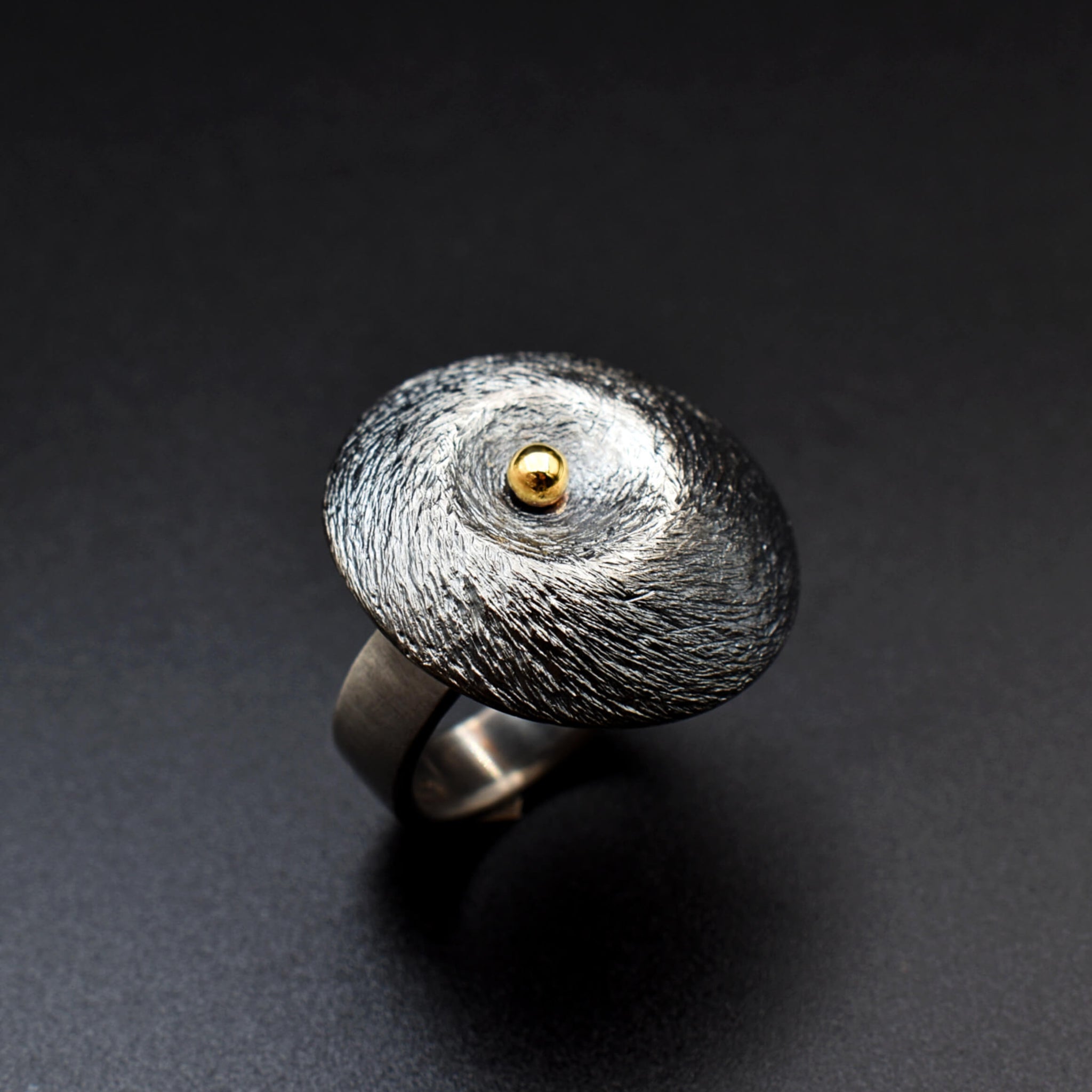 Handmade Silver Ring with Spiral Texture and Graceful Gold Granule