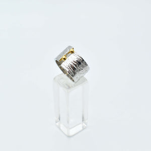 Celestial Harmony: Handcrafted Silver Ring with Gold Granules