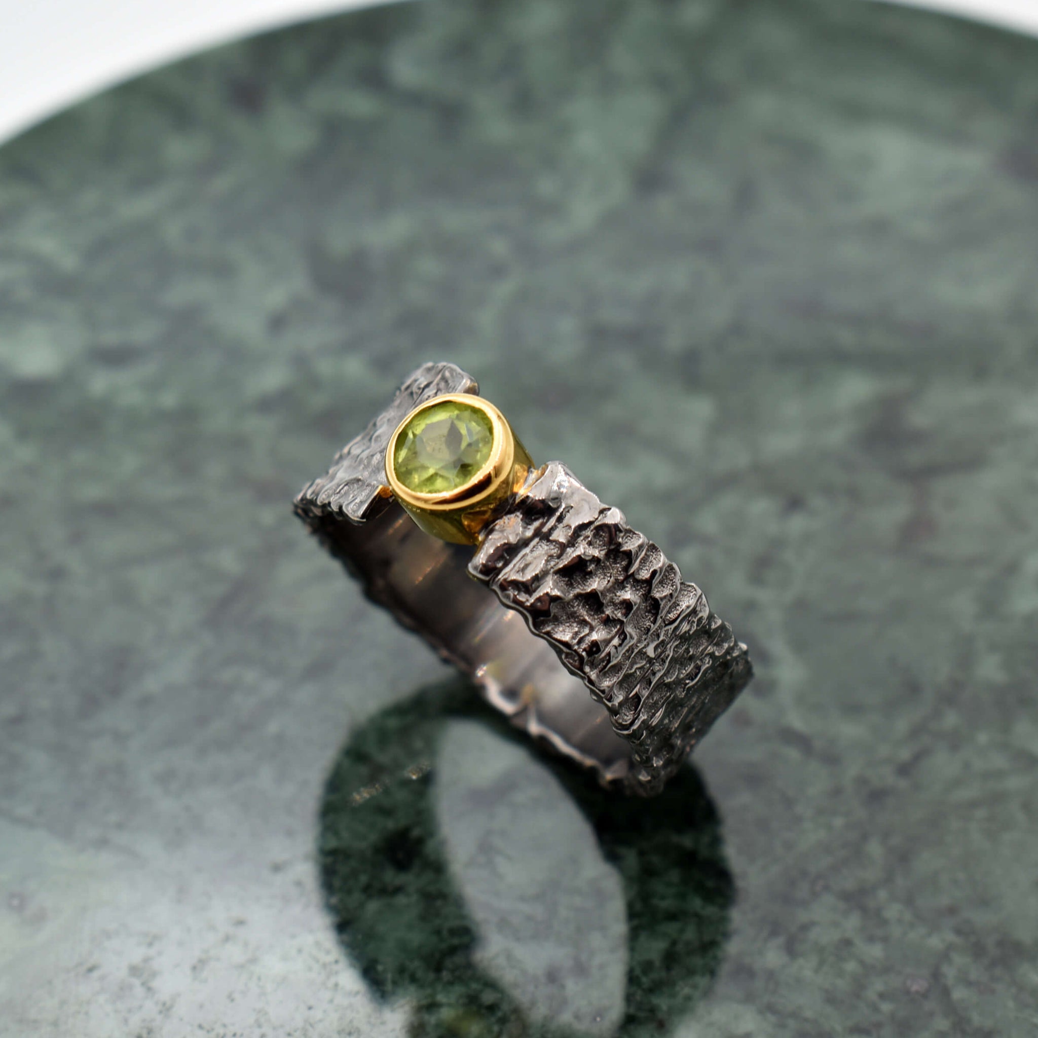 Handmade silver ring with natural peridot