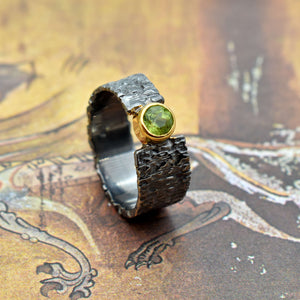 Handmade silver ring with natural peridot