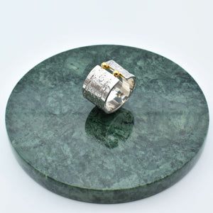 Celestial Harmony: Handcrafted Silver Ring with Gold Granules